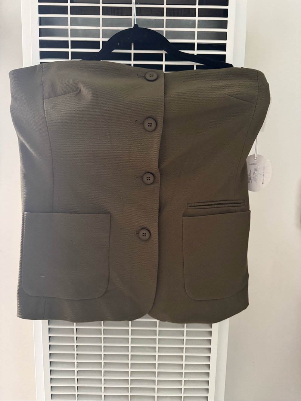 STAUD- NWT- Strapless Olive Green Button-Front Women's Vest